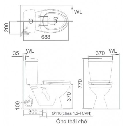 Bàn Cầu INAX C-108VA Hai Khối Xả Nhấn Nắp Thường