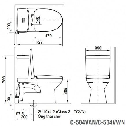 Bàn Cầu INAX C-504VAN Hai Khối Nắp Êm