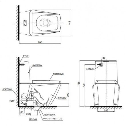 Bàn Cầu Hai Khối TOTO CS680DT4 Nắp TC375CVK