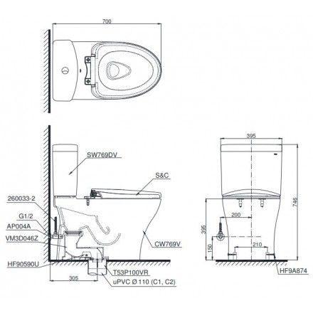 Bàn Cầu TOTO CS769DE4 Hai Khối Nắp Cơ