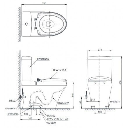 Bàn Cầu TOTO CS945DNE4 Hai Khối Nắp Cơ