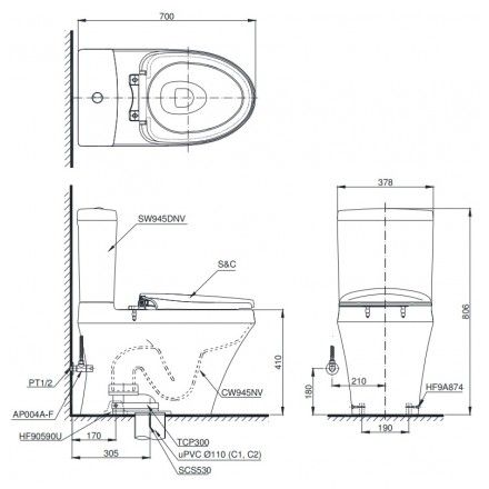 Bàn Cầu Điện Tử TOTO CS945DNW7 Nắp Rửa Washlet