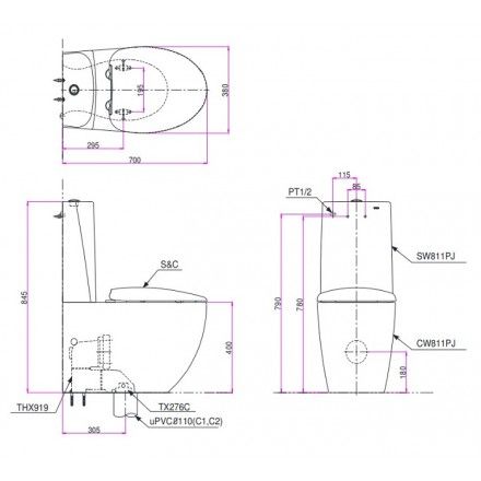 Bàn Cầu TOTO CW811PJWS/SW811JPW/F Hai Khối