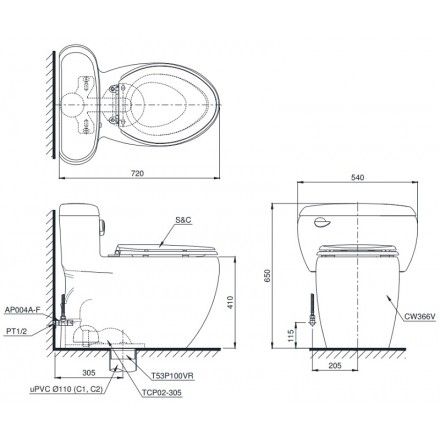 Bàn Cầu Điện Tử TOTO MS366W4 Nắp Tự Động Mở