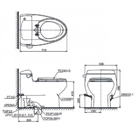 Bàn Cầu TOTO MS688T8 Một Khối Nắp TC600VS