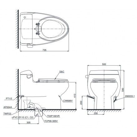 Bàn Cầu Điện Tử TOTO MS688W6 Nắp Rửa Washlet