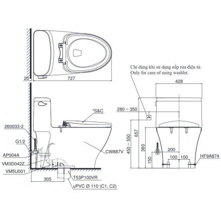 Bàn Cầu TOTO MS887E2 Một Khối Nắp Cơ