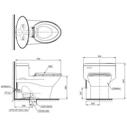 Bàn Cầu Một Khối TOTO MS904T2 Nắp Êm TC393VS