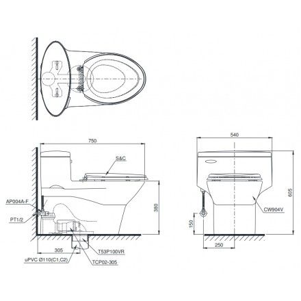 Bàn Cầu Điện Tử TOTO MS904W6 Nắp Rửa Washlet