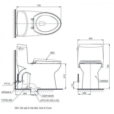 Bàn Cầu Điện Tử TOTO MS905W7 Nắp Rửa Washlet