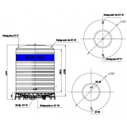 Bồn Nước Sơn Hà Inox 10000L Đứng SUS 304 Phi 1,7m