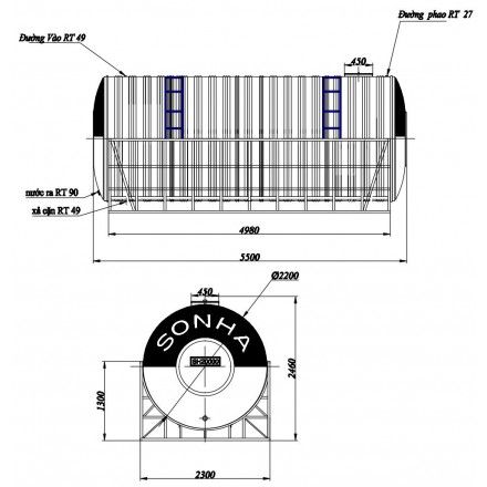 Bồn Nước Sơn Hà Inox 20000L Ngang SUS 304 Phi 2,2m