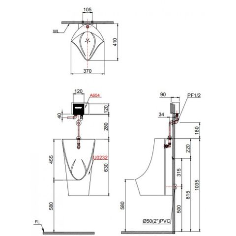 Bồn Tiểu Nam CAESAR U0232 Treo Tường