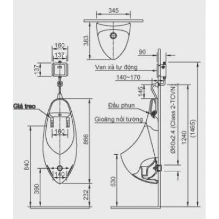 Bồn tiểu nam inax AU-417V Treo tường Aqua Ceramic