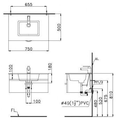 Bộ Tủ Lavabo Caesar Treo Tường LF5032/EH05032AWV