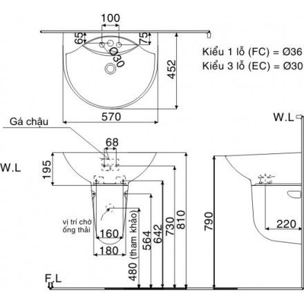 Chậu Lavabo Treo Tường Inax L-288V/L-288VC Chân Ngắn