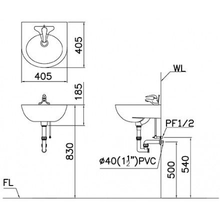 Chậu Rửa Lavabo Treo Tường CAESAR L2140