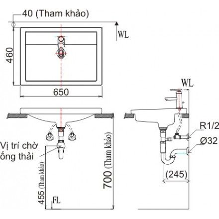 Chậu Rửa Lavabo Inax L-2397V (AL-2397) Dương Vành