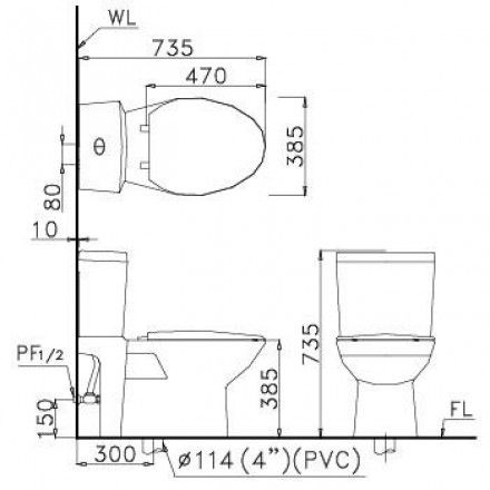 Bàn Cầu CAESAR CD1340 Hai Khối Nắp Êm