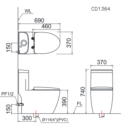 Bàn Cầu Caesar CD1364 Một Khối Nắp Êm