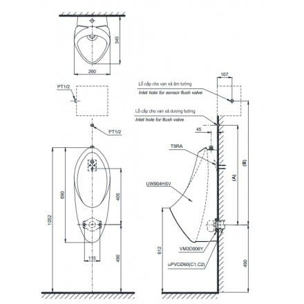 Bồn Tiểu Nam TOTO UT904S Treo Tường