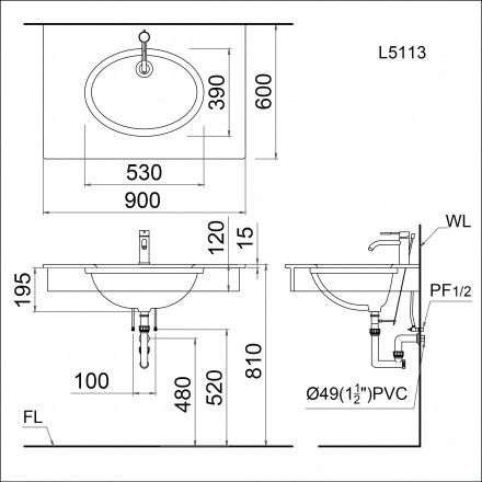 Chậu Rửa Lavabo Âm Bàn CAESAR L5113 Oval