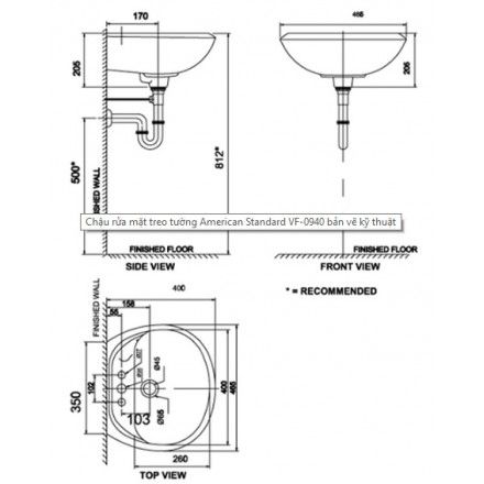 Chậu Rửa Mặt Lavabo American Standard VF-0940 Treo tường