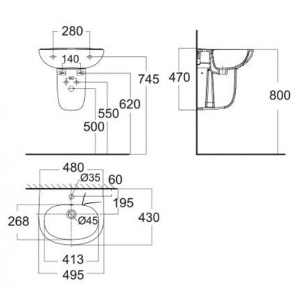 Chậu Rửa Lavabo American Standard VF-0947/VF-0741 Codie Treo Tường