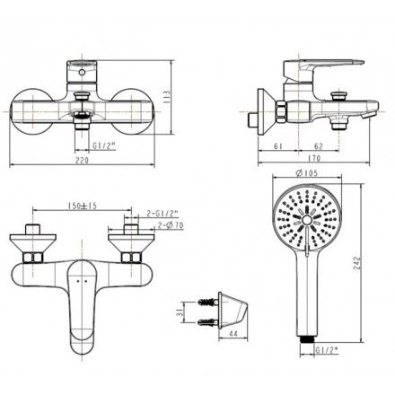 Vòi Sen Tắm American Standard WF-B211 Simplica Nóng Lạnh