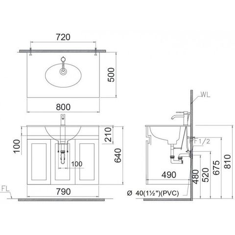 Bộ Tủ Lavabo Caesar LF5026/EH15026AV Màu Trắng Treo Tường