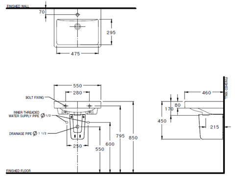 Chậu Lavabo Treo Tường COTTO C0156 Viva