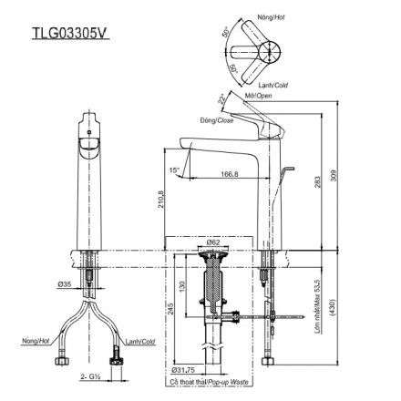 Vòi Lavabo TOTO TLG03305V Nóng Lạnh Cổ Cao