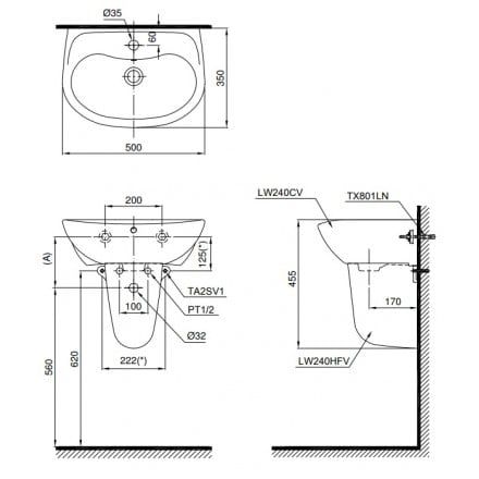 Chậu Lavabo TOTO LHT240CS Treo Tường Chân Ngắn