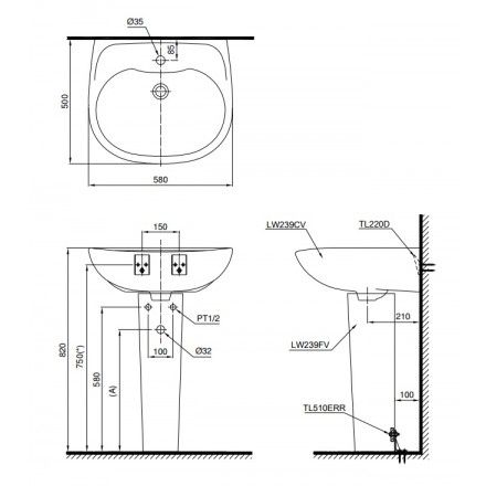 Chậu Lavabo TOTO LPT239CR Treo Tường Chân Dài