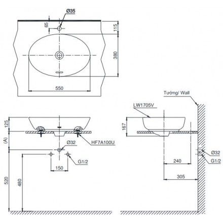 Chậu rửa lavabo TOTO LT1705 đặt bàn