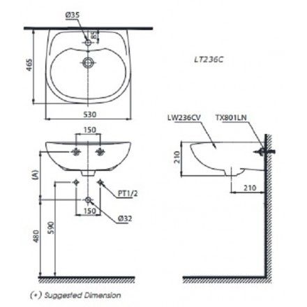 Chậu Rửa Mặt Lavabo TOTO LT236CS Treo Tường