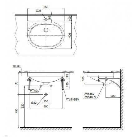 Chậu Lavabo TOTO LT546 Âm Bàn Oval