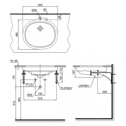 Chậu Lavabo TOTO LT764 Âm Bàn