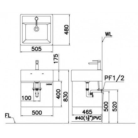 Bộ Tủ Lavabo Caesar Treo Tường LF5236/EH150V