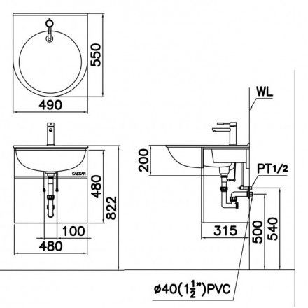 Bộ Tủ Lavabo Caesar Treo Tường LF5302/EH050V