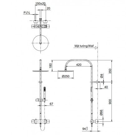 Vòi Sen Cây TOTO TX454SESV2BRS Nhiệt Độ