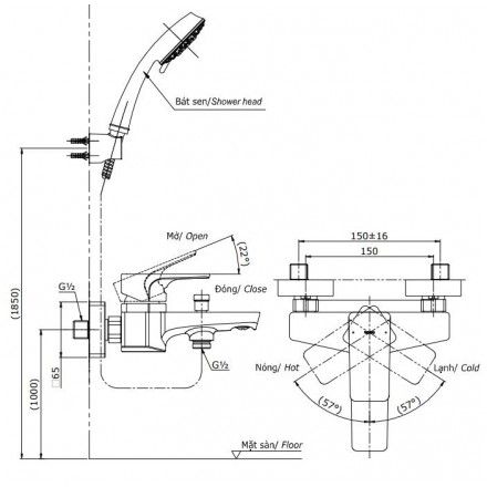 Vòi sen tắm TOTO TBG07302V/TBW01008A nóng lạnh