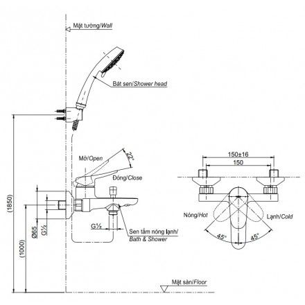 Vòi Sen Tắm TOTO TBS04302V/TBW02005A Nóng Lạnh