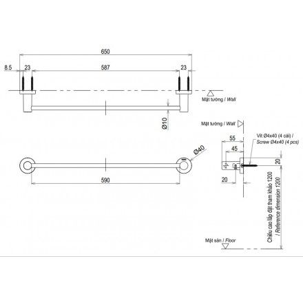 Thanh Vắt Khăn TOTO YT406S6RV Inox