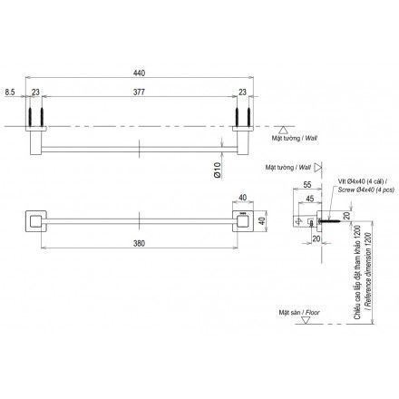 Thanh Vắt Khăn TOTO YT408S4RV Inox