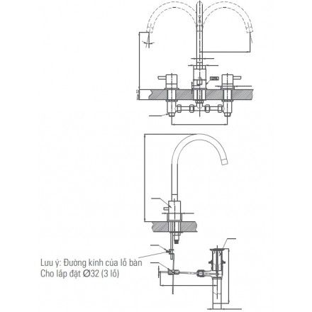 Vòi Chậu Lavabo Inax LFV-7000B Van Nóng Lạnh Riêng 3 Lỗ