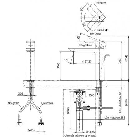 Vòi Lavabo TOTO TLG02304V Nóng Lạnh Cổ Cao Vừa