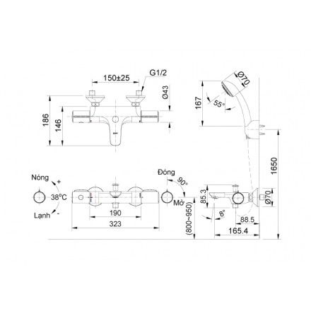 Vòi Sen Tắm Inax BFV-3413T-8C Nhiệt Độ Cao Cấp