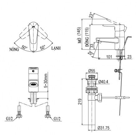 Vòi Rửa Lavabo Inax LFV-1202S-1 Nóng Lạnh