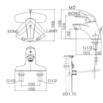 Vòi Chậu Rửa Nóng Lạnh Inax LFV-3001S Lavabo 3 Lỗ